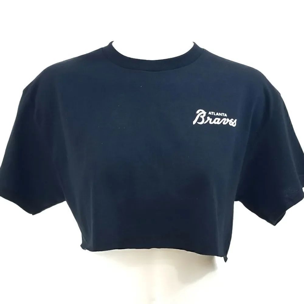 Atlanta Braves Double Script Retro Logo MLB Cropped Crop Top Baseball Jersey Tee